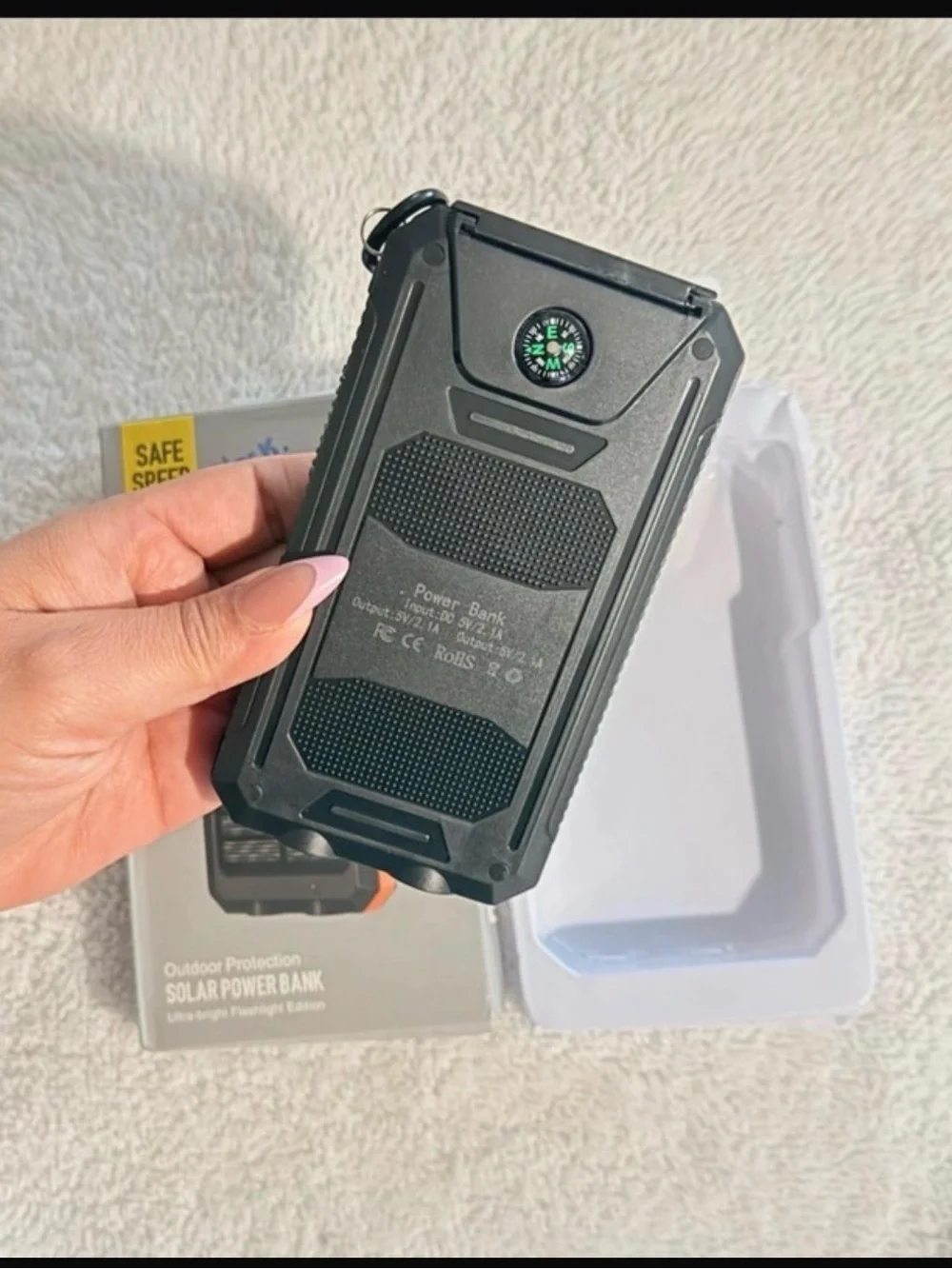 Solar Power Bank 38800 mAh with Flashlight, Dual USB, Waterproof – Black NWT